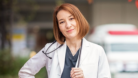 Emma in doctor's uniform