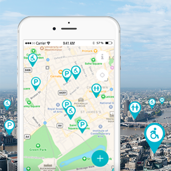 Mit der WheelMate™-App barrierefreie Toiletten und Parkplätze finden